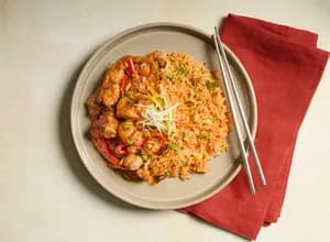 Korean Chicken with Kimchi Rice