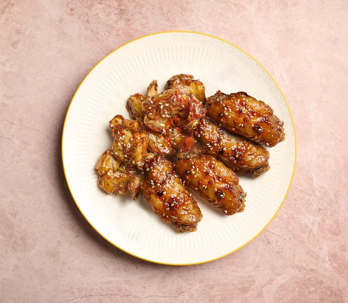 Char-Grilled Gochujang Wings & Roast Potatoes